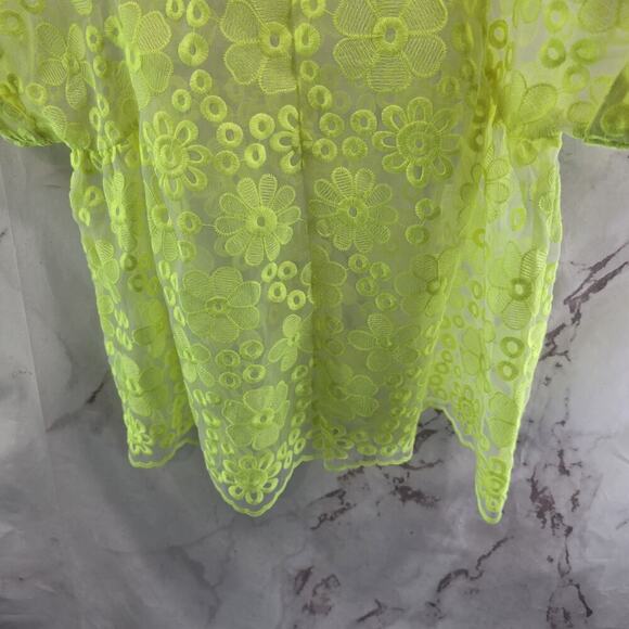 Anthropologie Top Womens Small Neon Lace Sheer Cover Up Meadow Rue Chartreuse - Picture 7 of 9